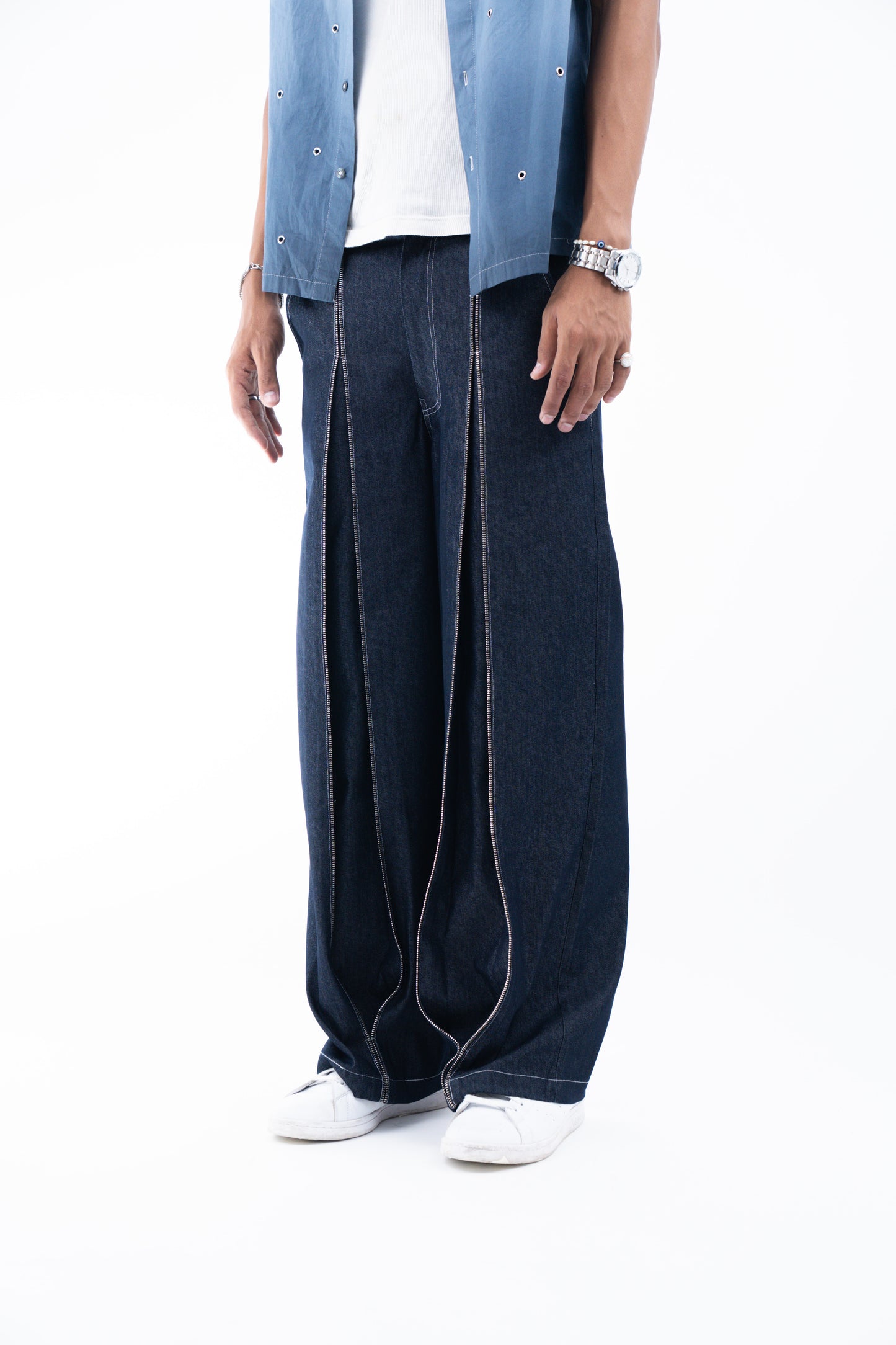 Classic Unisex Box Pleat Zipper Denim