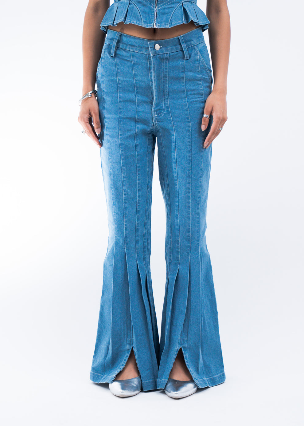 Pleated Bootcut Denim