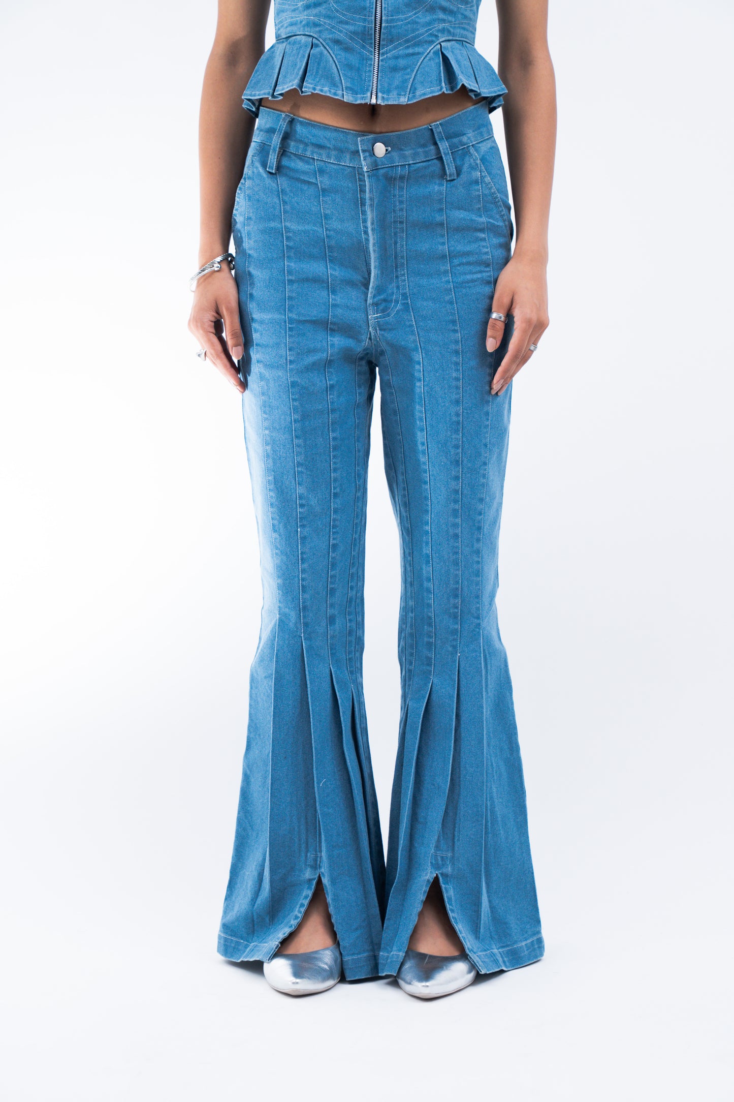 Pleated Bootcut Denim