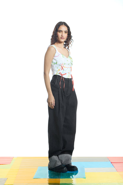 Farsi Pleated Unisex Denim- Black