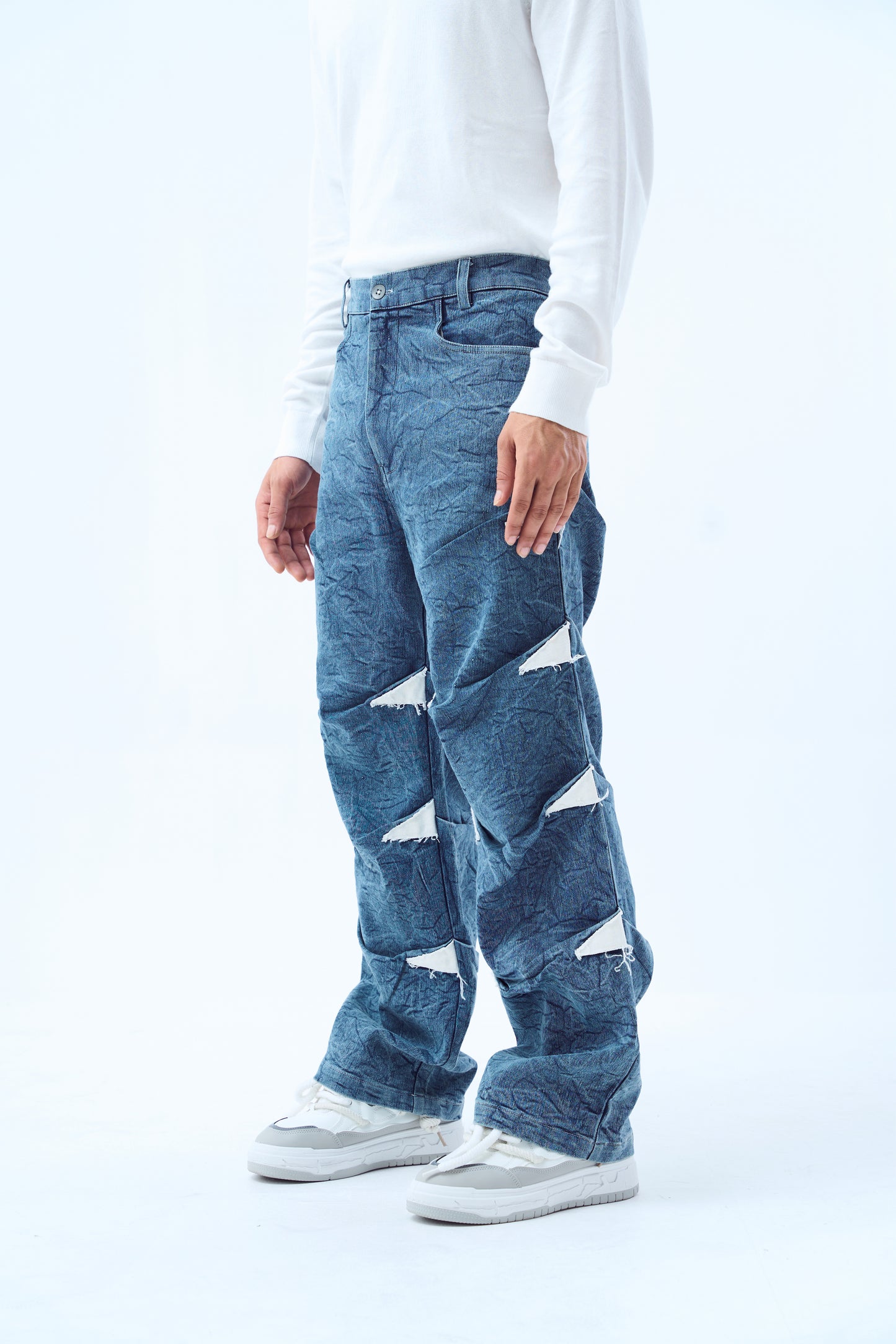 Stairway Patchwork Pants- Denim