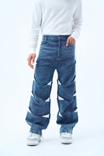 Stairway Patchwork Pants- Denim