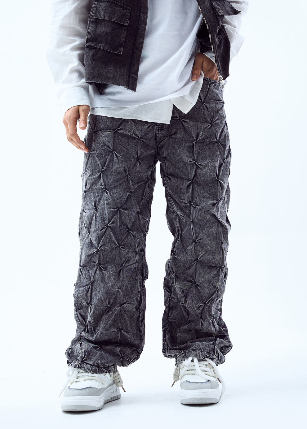 Signature Smocked Pants- Charcoal