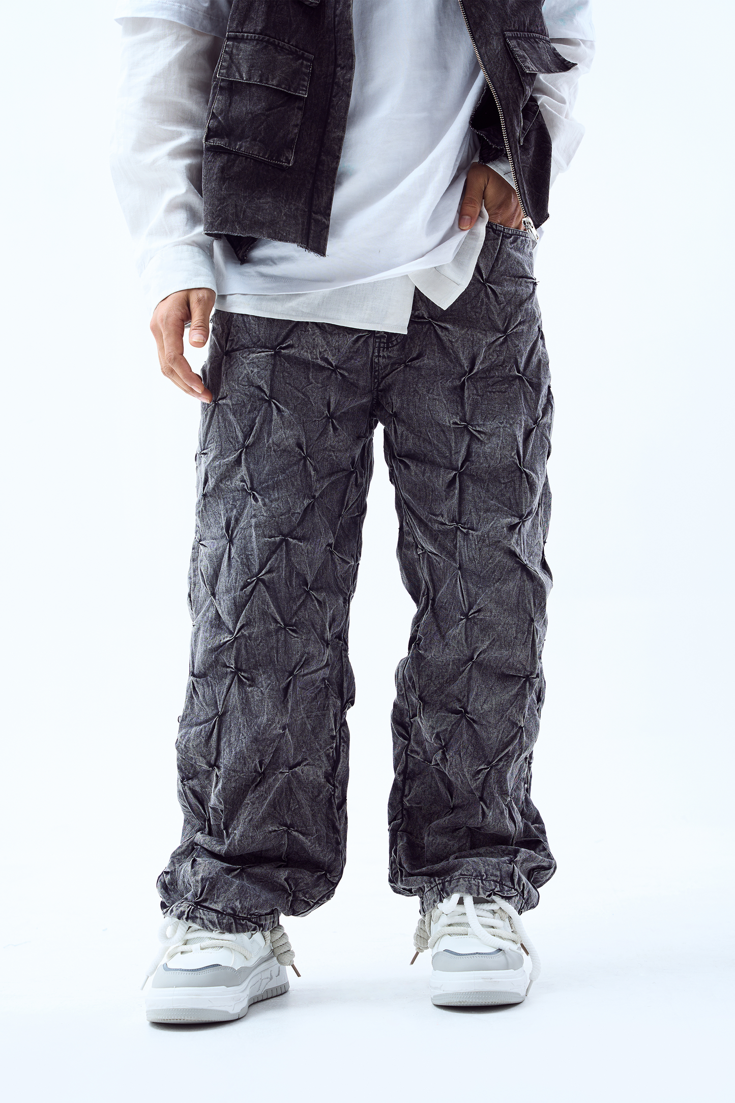 Signature Smocked Pants- Charcoal