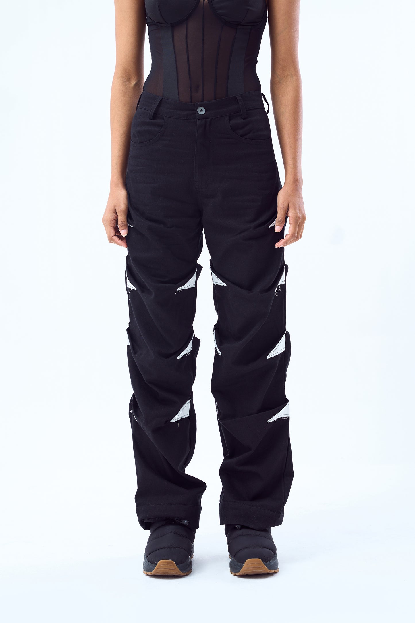 Stairway Patchwork Pants- Black