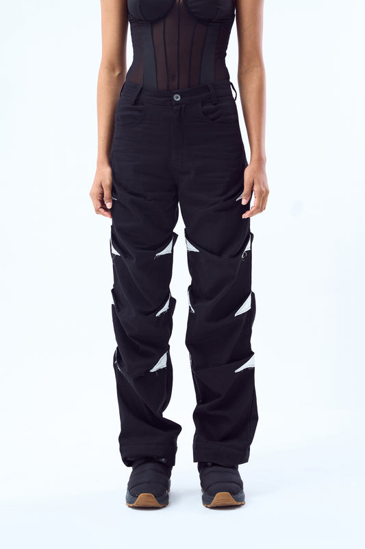 Stairway Patchwork Pants- Black