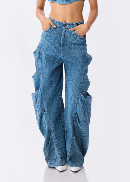 Denim Vest + Baggy Cargo Pants Set