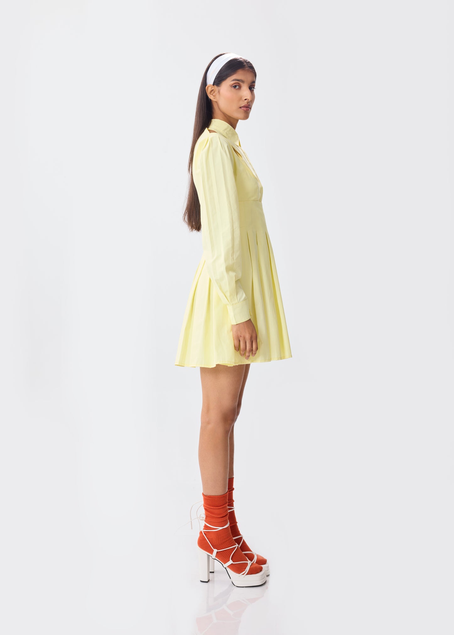 LEMON PLEATED SHIRT DRESS