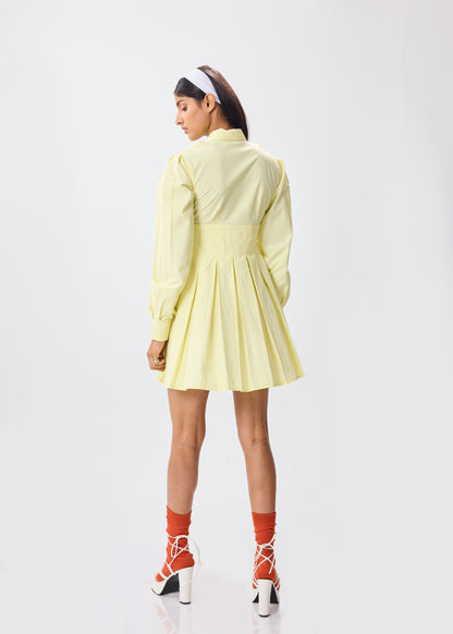 LEMON PLEATED SHIRT DRESS