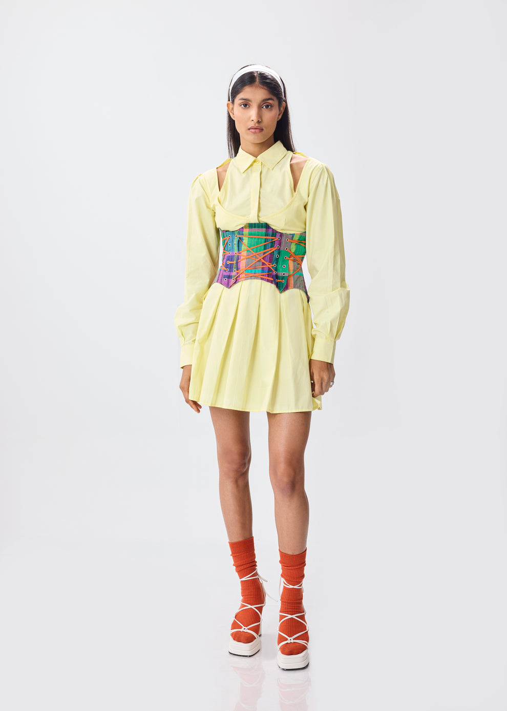 LEMON PLEATED SHIRT DRESS