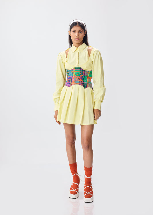 LEMON PLEATED SHIRT DRESS