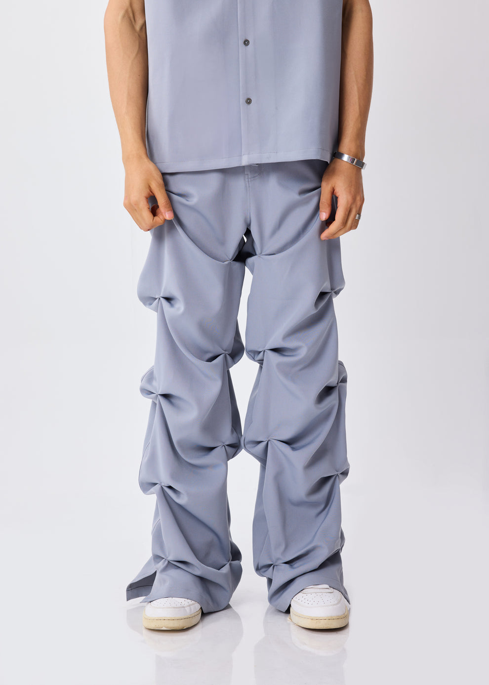 Ash Gray Draped Waterfall Pants