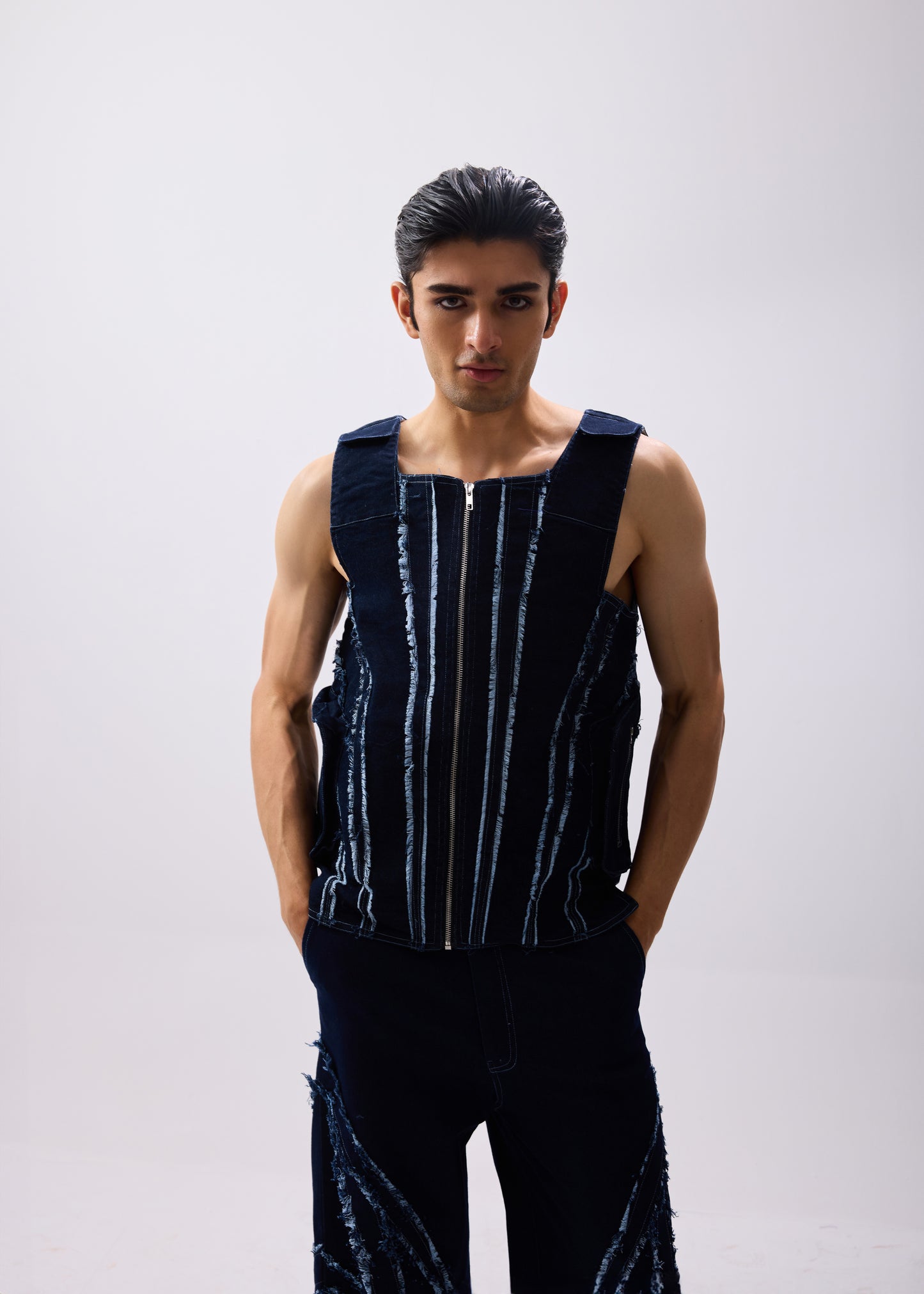 Panelled Raw Denim Vest