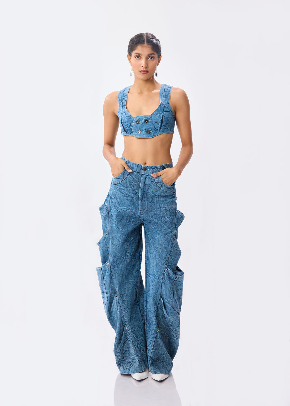 Denim Vest + Baggy Cargo Pants Set