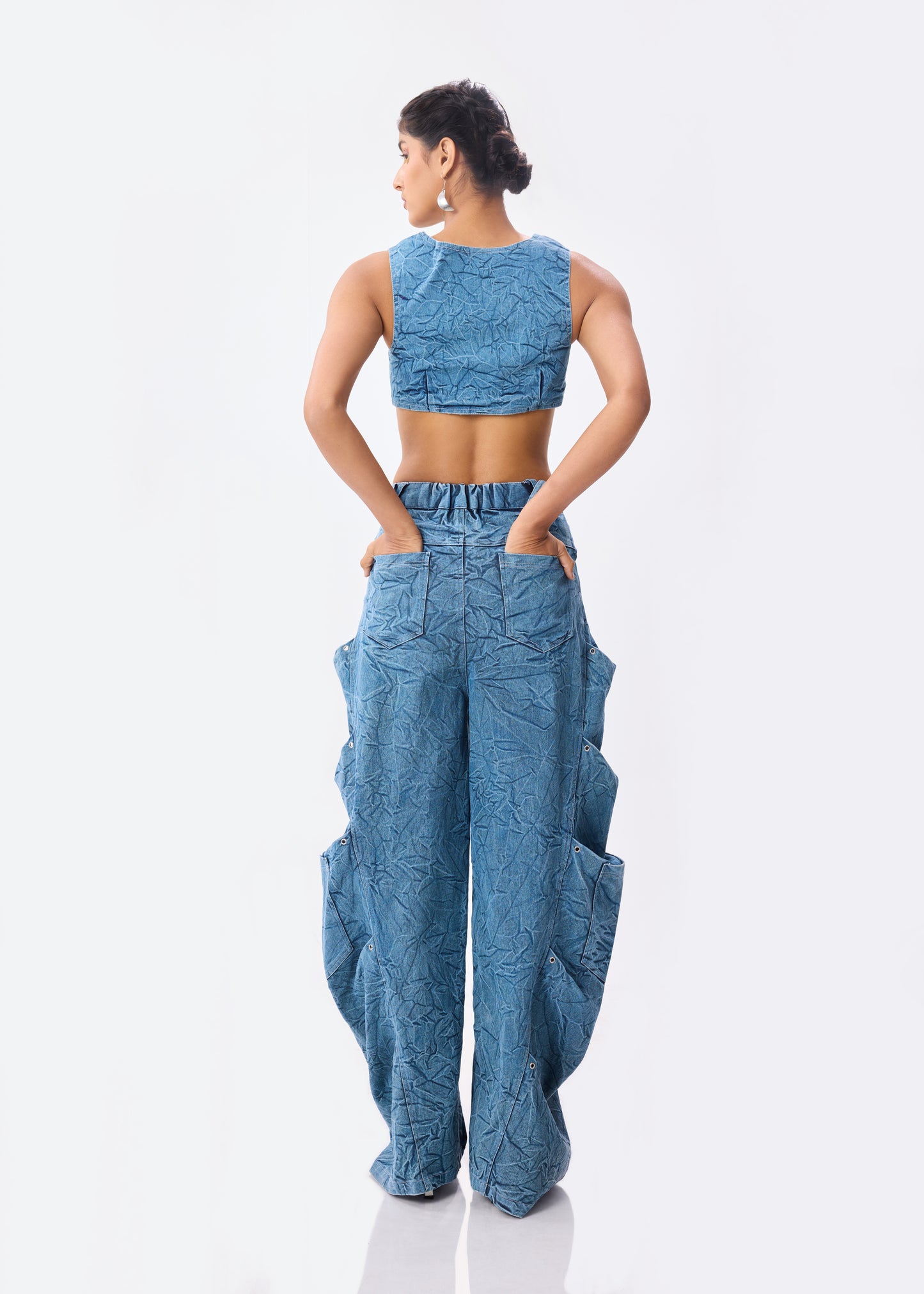 Denim Vest + Baggy Cargo Pants Set