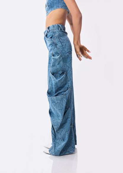 Denim Vest + Baggy Cargo Pants Set